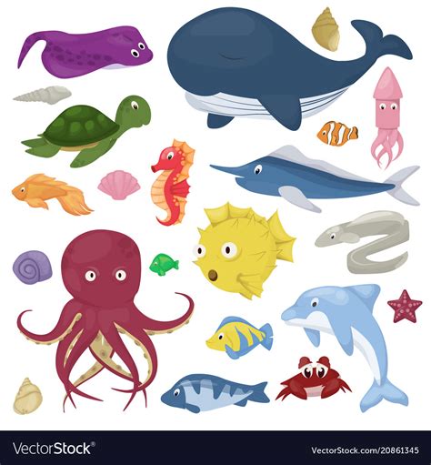 Sea Animals Water Plants Ocean Fish Cartoon Vector Image