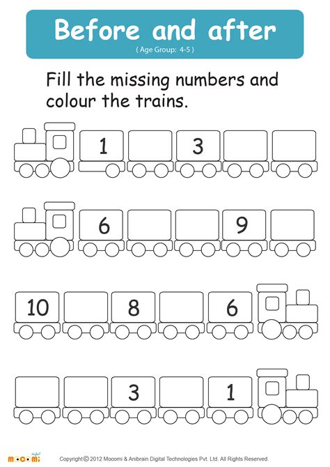 Before and After Numbers Worksheet - Math for Kids | Mocomi