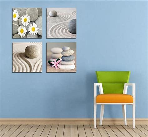 How to decor a wall amazon. Amazon.com: YPY Painting 4 Panels Beach Stone Sand Daisy Flower Beauty Canvas Picture for Wall ...