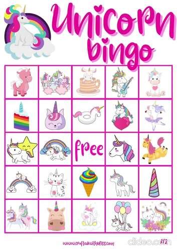 Unicorn Bingo For Kids Unicorn Bingo Birthday Party Tpt