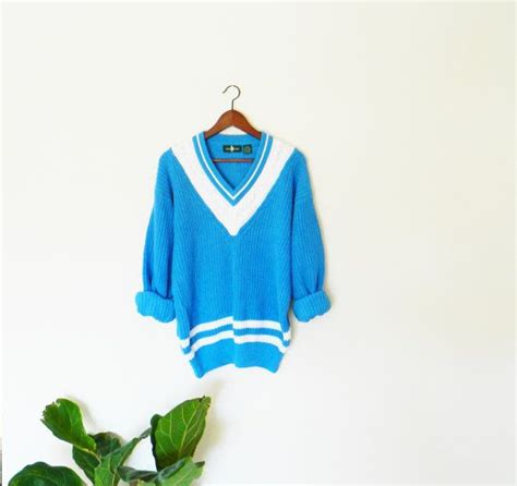 Vintage Slouchy 80s Sweater Preppy Oversized V Neck Bright Etsy