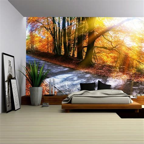 Wall26 Panoramic Autumn Landscape With Country Road In Orange Tone
