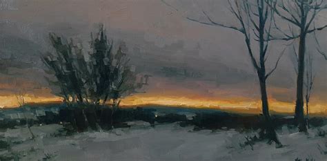 Winter Landscape Sunset Oil Painting Scrolller