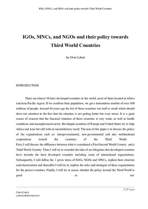 Doc Igos Mncs And Ngos And Their Policy Towards Third World