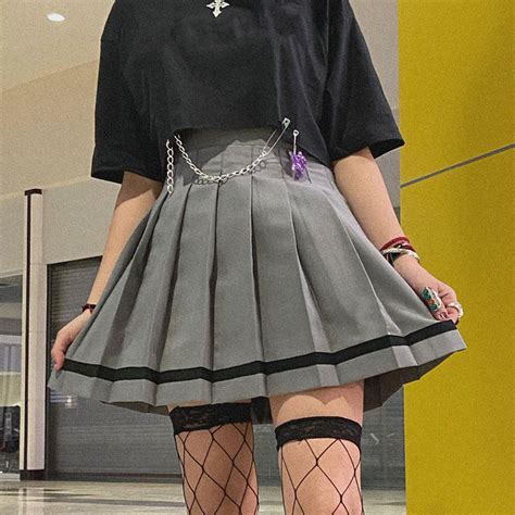 Rapcopter Gray Pleated Skirts Patched Y2k Prepply Mini Skirts Women