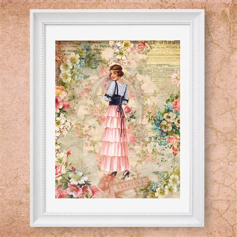 Victorian Edwardian Lady Shabby Chic Pink Lady Print Romantic Etsy