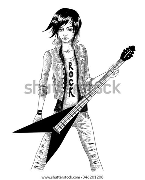 Girl Electric Guitar Musician Rocker Singer Stock Vector Royalty Free