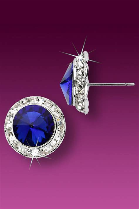 15mm Rhinestone Dance Earrings Dark Blue Pierced