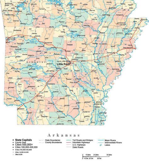 Arkansas Digital Vector Map With Counties Major Cities Roads Rivers