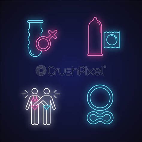 Safe Sex Neon Light Icons Set Clean Sex Toys Sober Stock Vector