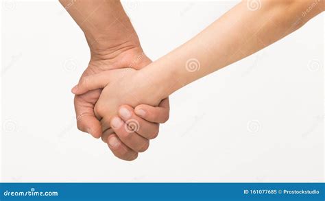 Father And Daughter Holding Hands Isolated On White Stock Image