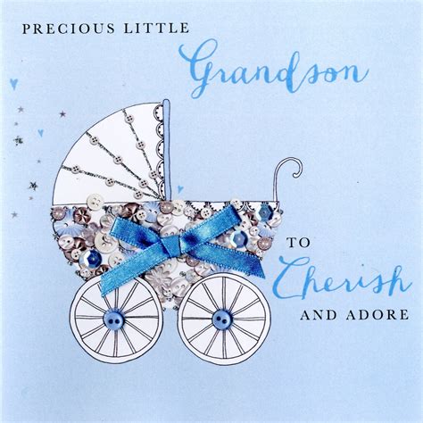 New Baby Grandson Buttoned Up Greeting Card Embellished Cards Ebay