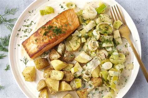 Zalm Met Prei In Roomsaus En Geroosterde Aardappelen Recepten Gram