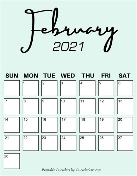 Cute And Free Printable February 2021 Calendars 6 Pretty Designs