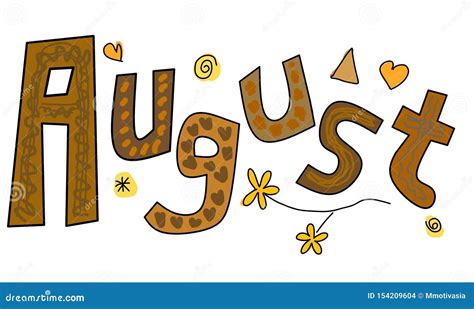 August Doodle Clipart Sticker Design Vector Illustration Cartoon Banner