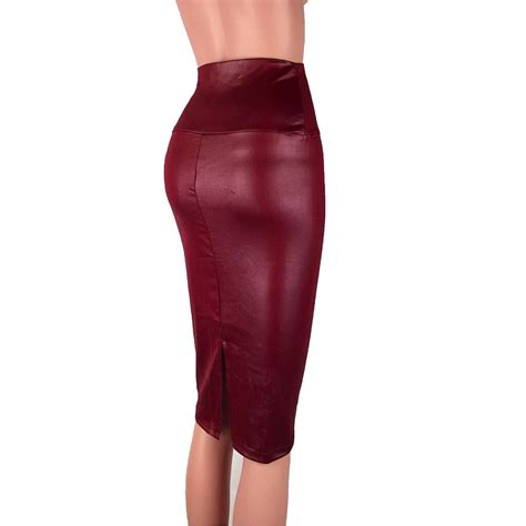 Pencil Skirts Sexy Women Leather Slit Hip Skirt High Waist Bag Buttock