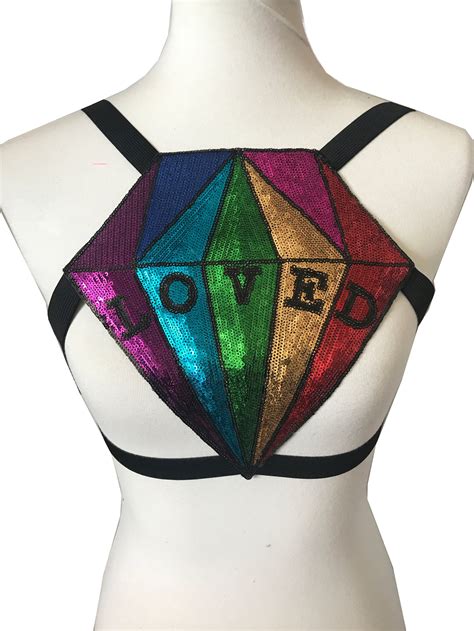 rainbow lgbt gay pride diamond harness top festival fashion etsy