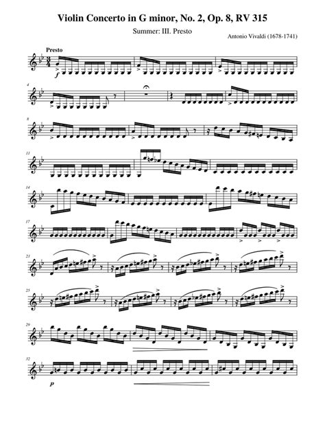 Antonio Vivaldi Violin Concerto In G Minor No 2 Op 8 Rv 315