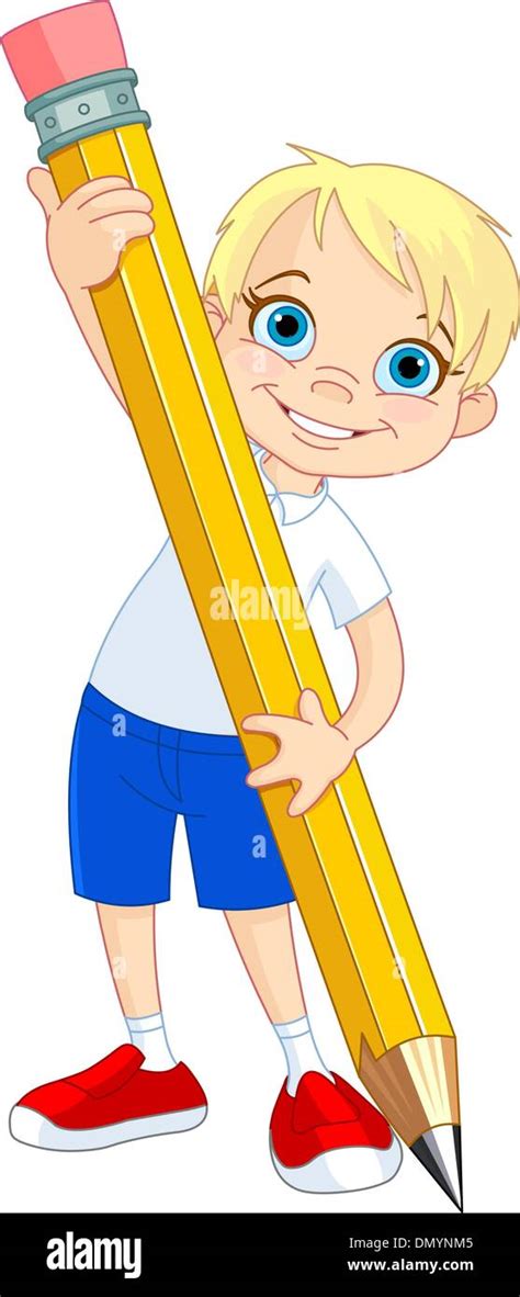 Boy Holding Pencil Stock Vector Image And Art Alamy
