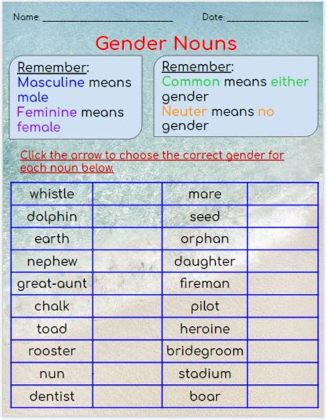 Gender Nouns Sort Worksheet Live Worksheets