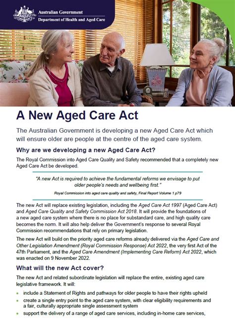 The New Aged Care Act Fact Sheets Australian Government Department