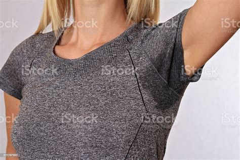 Sport Woman Armpit Sweating Transpiration Stain Hyperthyroidism Concept