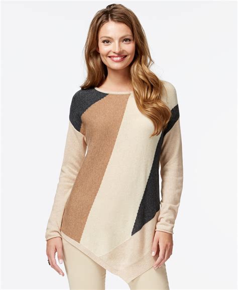Charter Club Cashmere Colorblocked Asymmetrical Sweater Asymmetrical