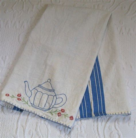 Teapot Dish Towel Linen Dish Towel Embroidered Teapot Etsy