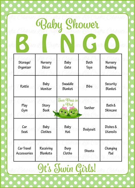 Peas In A Pod Baby Shower Game Download For Girl Twins Baby Bingo