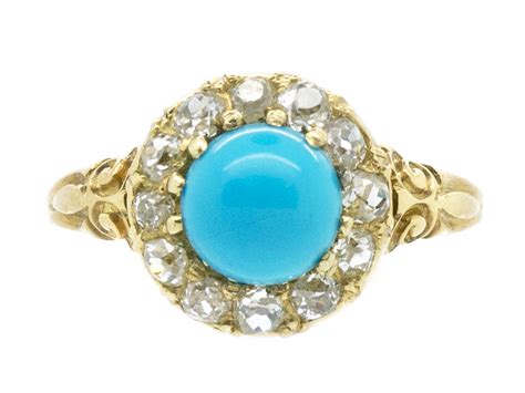 Edwardian Ct Gold Turquoise Diamond Cluster Ring J The