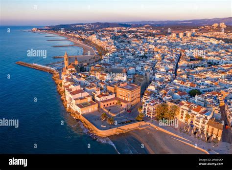 Aerial View Of Sitges Old Centre And Seaside Sitges Costa Dorada