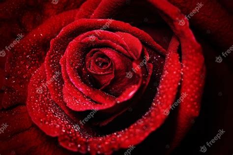 Premium Photo Close Up View Of Beautiful Dark Red Rose With Water Dew
