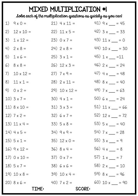 Math 6 Times Table Worksheet