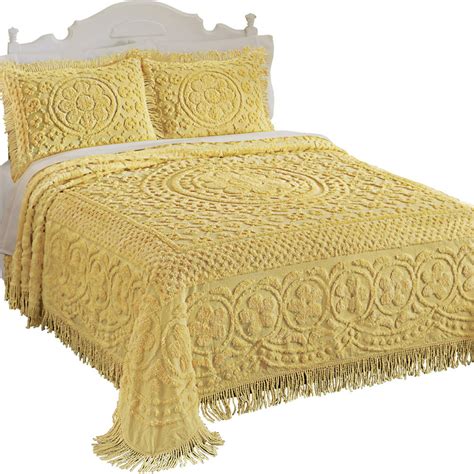 Collections Etc Calista Chenille Lightweight Bedspread With Fringe Border Yellow Twin
