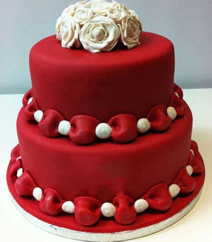 Death anniversary cake design : Dark Red Anniversary Cake - Fondant cakes anniversary cakes