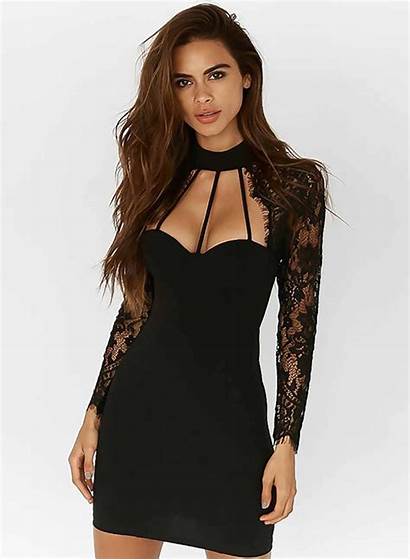 Bodycon Lace Sleeve Dresses Cut Sleeves Solid