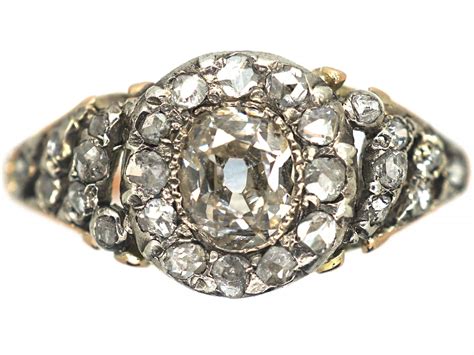 Georgian Ct Gold Silver Diamond Cluster Ring With Rose Diamond Set