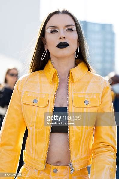 Julia Fox Ahead Of The Diesel Fashion Show Wearing Yellow Denim Pants