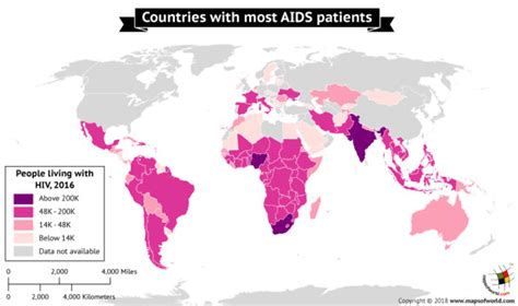 what are the countries with the maximum aids patients answers