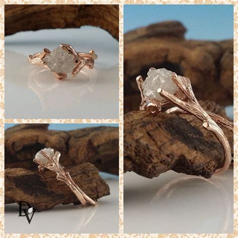 Rough Diamond Twig And Branch Bridal Set Solid Gold Etsy Twig