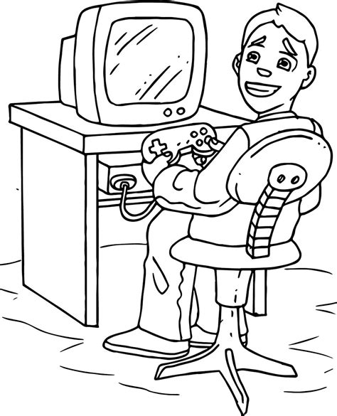 Kid Playing Video Game Coloring Page Free Printable Coloring Pages