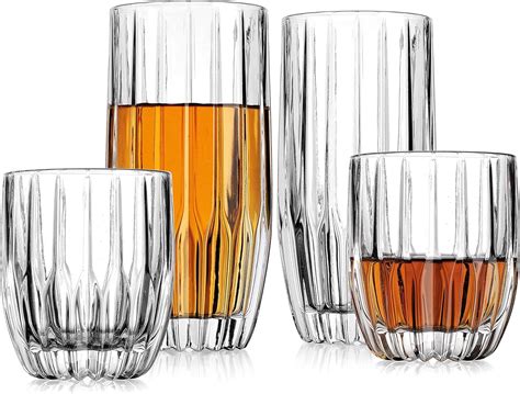 Godinger Highball Glasses And Whiskey Glasses 8 Pcs Crystal Barware Set Tall Drinking Glasses