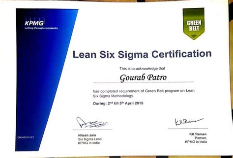 Best Of Six Sigma Green Belt Certification Kpmg Benefits Of Six Sigma
