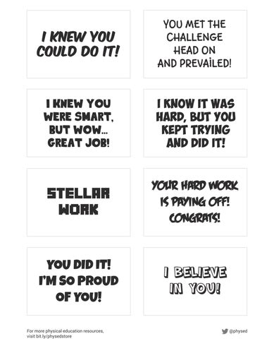 Student Encouragement Cards Part 1 Pdf Printables By Physedstore