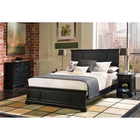Modern Full Queen Bedroom Furniture Set Black 4 Drawer Chest Nightstand