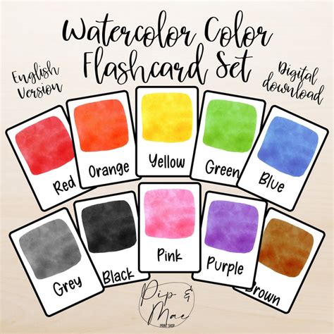 Watercolor Color Flash Card Printable For Preschool Etsy