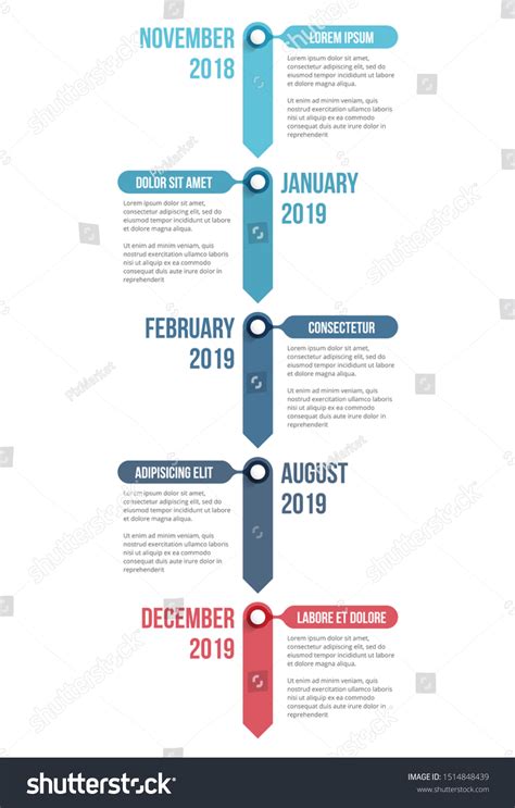 Vertical Timeline Template Five Arrows Infographic Stock Vector
