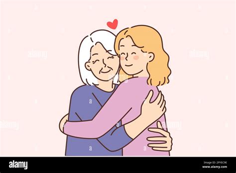 smiling elderly grandmother hug loving woman happy caring grownup daughter embrace old mother