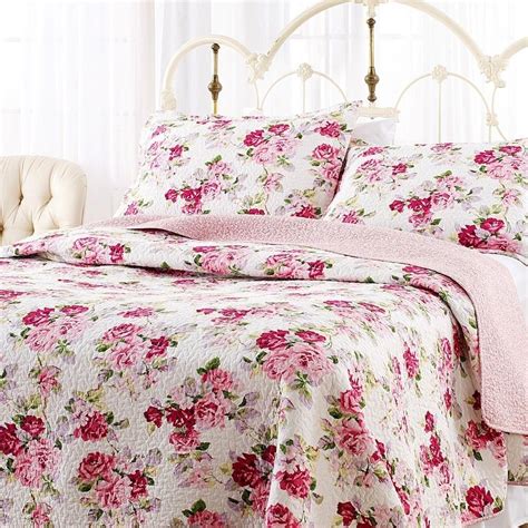 Beautiful Pink Rose Floral Quilt Set Victorian Cottage Bedspread