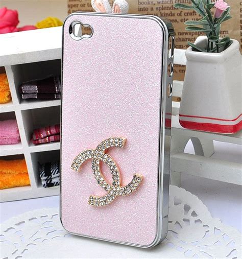 Pink Bling Fine Sand Alloy With Crystal Double C Chanel Cell Phone Case